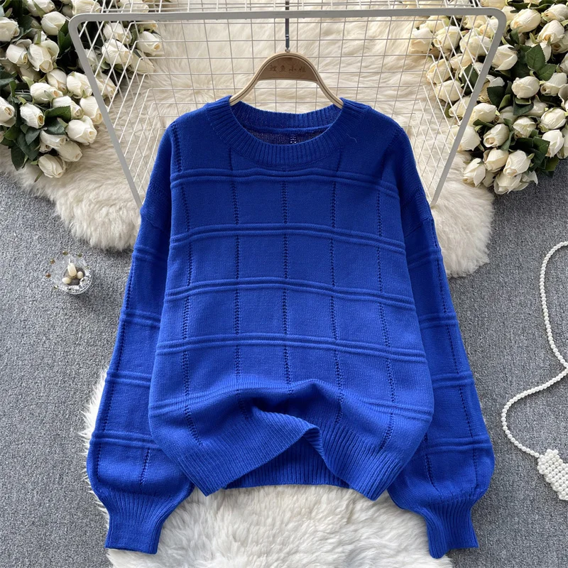 Green Red Blue Short Knitted Sweater Pullover Tops Spring Autumn Women Round Neck Long Sleeve Knitting Tops Jumper Sueter Mujer