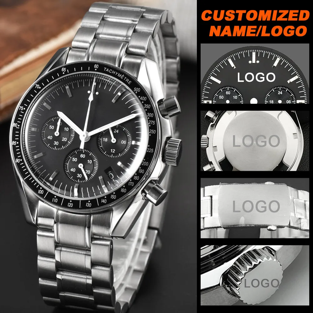 Montre à Quartz pour hommes, Logo personnalisé, mouvement VK-63, 39.7mm, luxe, mode décontractée, étanche 50M, nom personnalisé