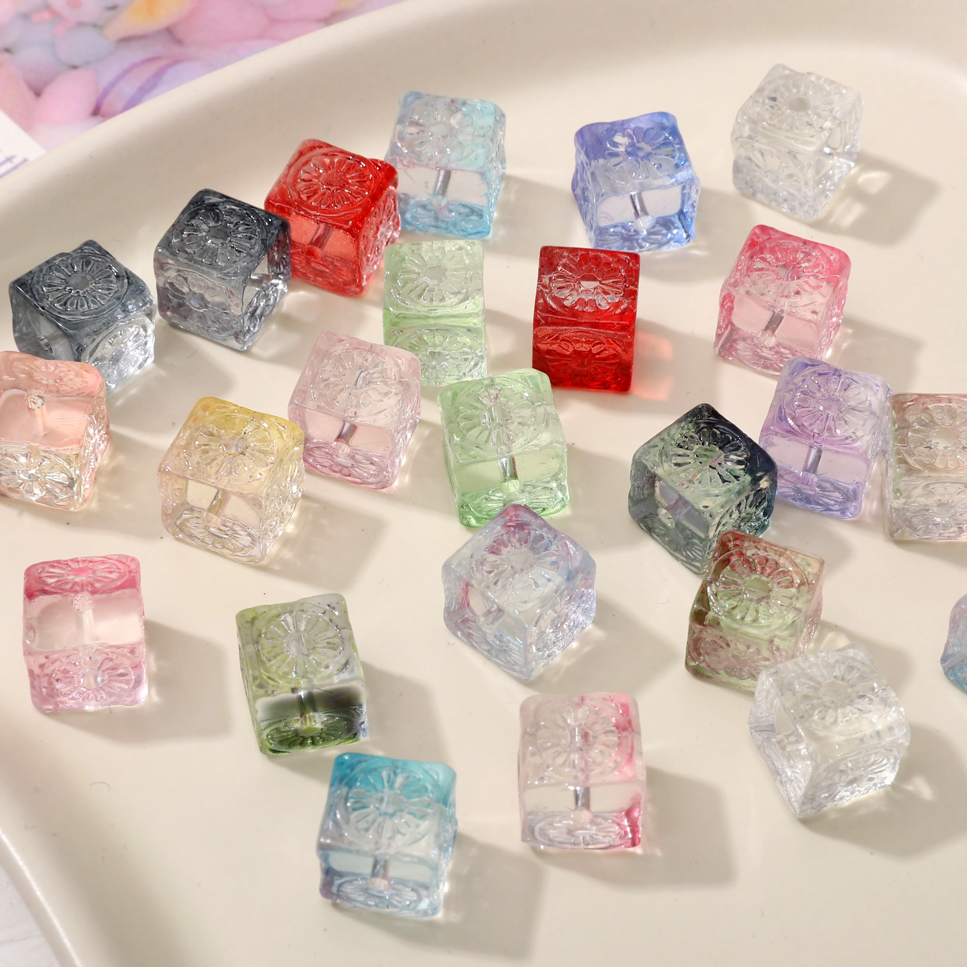 

5Pcs Colorful Transparent Glass Cube Beads 11mm Square Loose Spacer Beads For Jewelry Making DIY Bracelets Phone Chain Materials