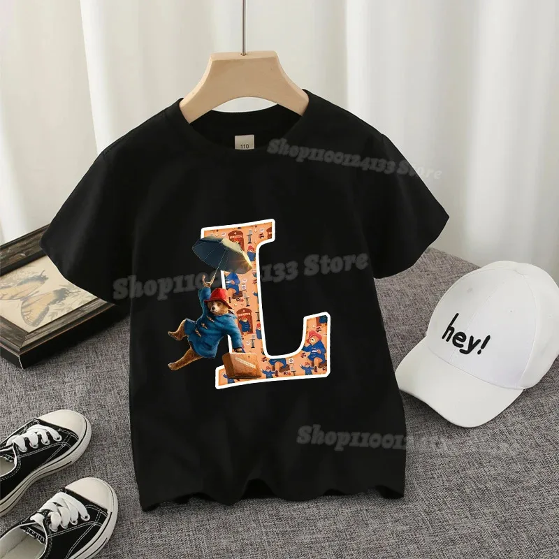 تي شيرت Paddingtons للأطفال مصنوع من القطن بحروف A-Z تي شيرت لطيف على شكل دب كرتوني تي شيرت للأولاد والبنات ملابس خروج للأطفال هدية جديدة