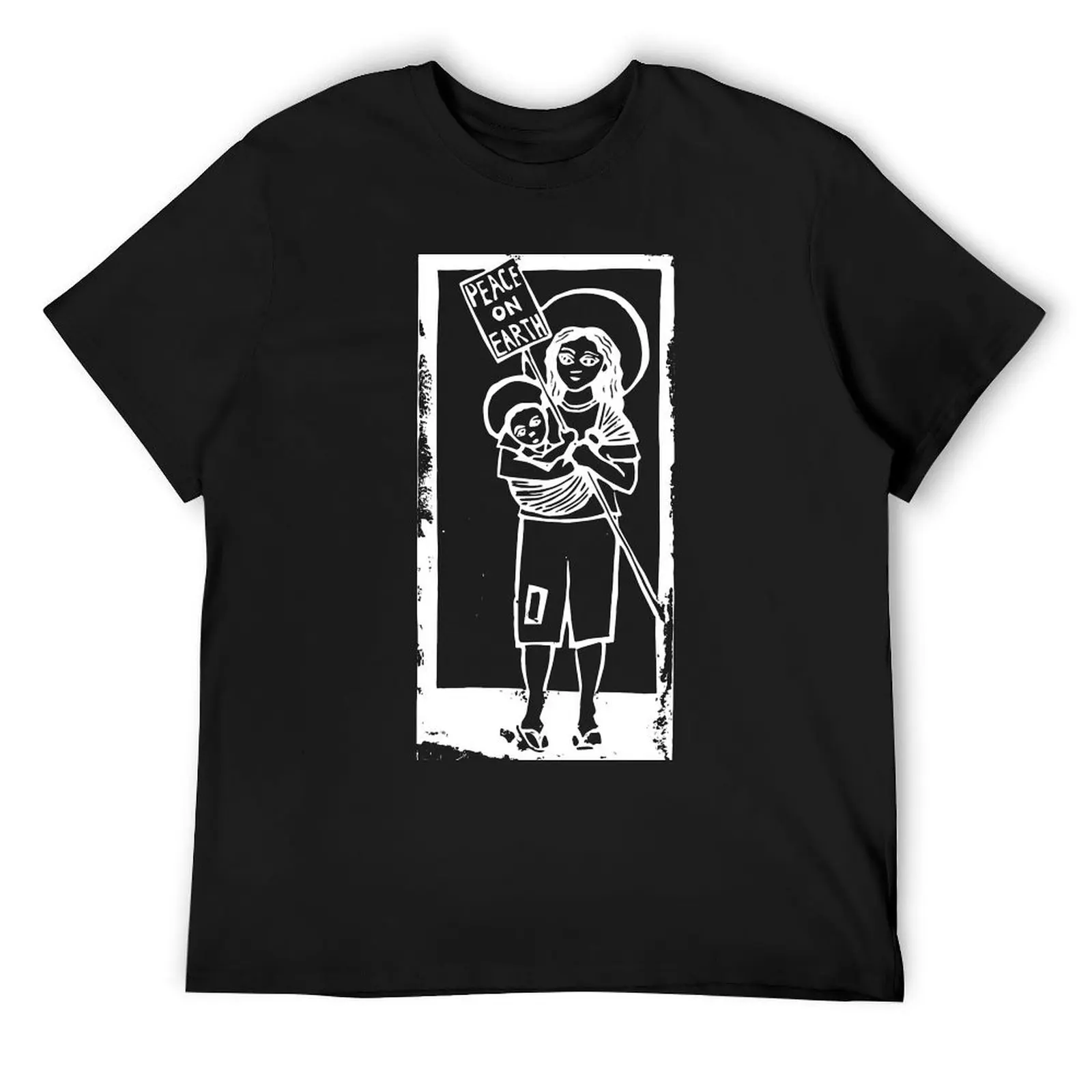 

Mary and Jesus Linocut Image WHITE INK T-Shirt for a boy shirts graphic tees blacks mens designer t shirt