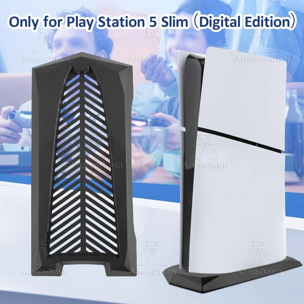 حامل عمودي لوحدة التحكم PS5 Slim الإصدار الرقمي قاعدة تهوية سفلية معززة للتبريد وحامل ثابت سهل التجميع - أسود