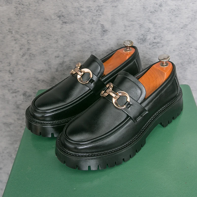 Large Size 38-48 Classic Men Loafers Black Color British Casual Thick-soled Anti-slip Business Office Shoes Banquet Party Shoes