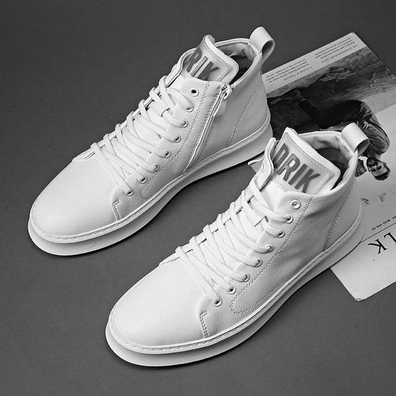 Winter High Top Sneakers Men Fashion Casual Design White Men's Skateboard Shoes High Quality Leather Classic Brand Sneakers Men