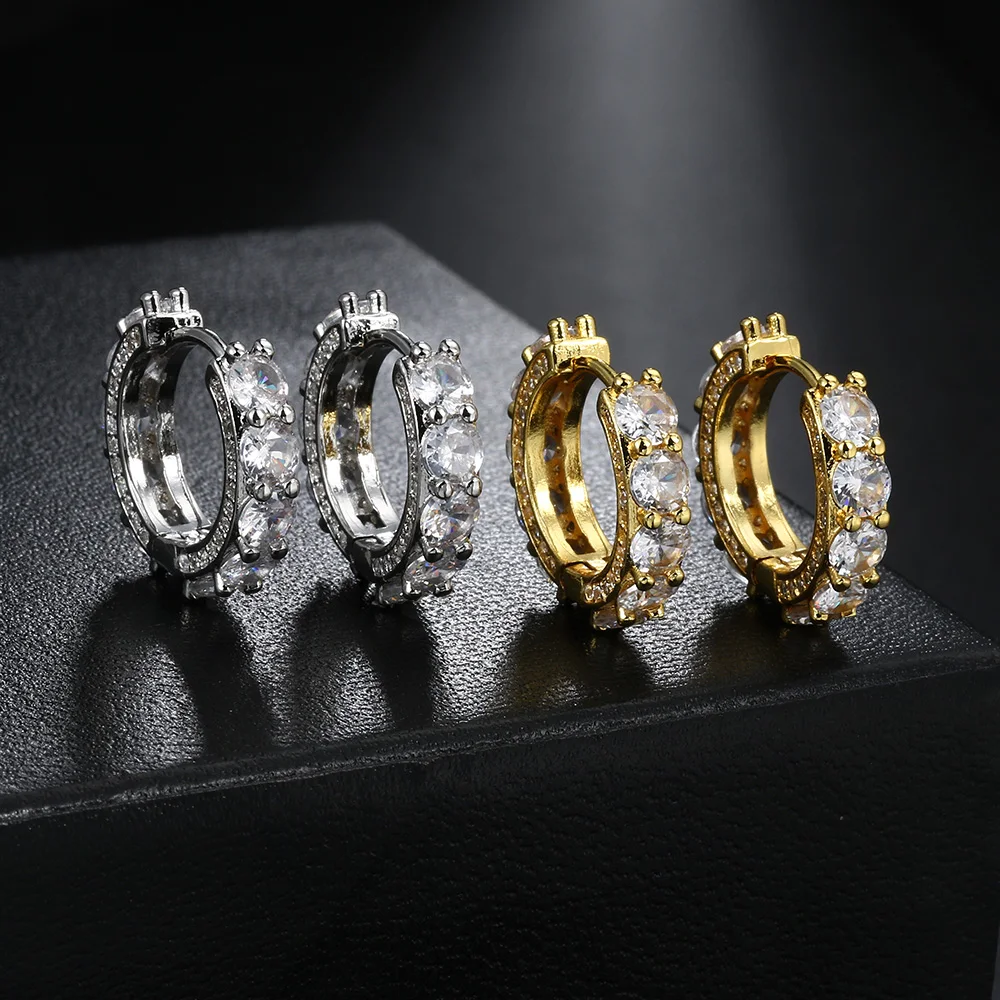 Hip Hop Round Hoop Earrings For Women's Man Ice Out Cubic Zirconia Fashion Accessories Rapper Jewelry Trend 2024 Gift OHE182