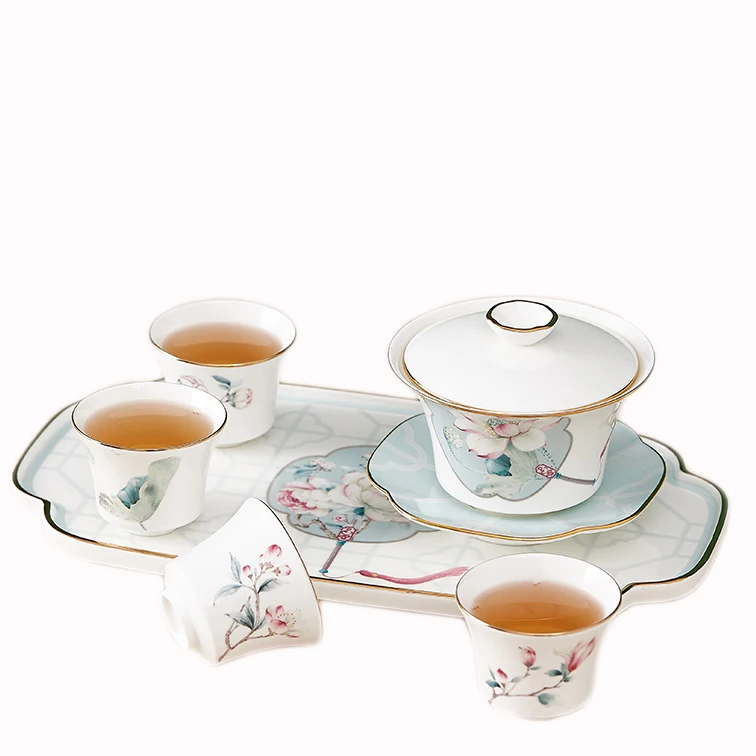 

Набор китайских чайных чашек из костяного фарфора с элегантным керамическим заварочным чайником Phnom Penh, идеально подходит для подарков и особых случаев.