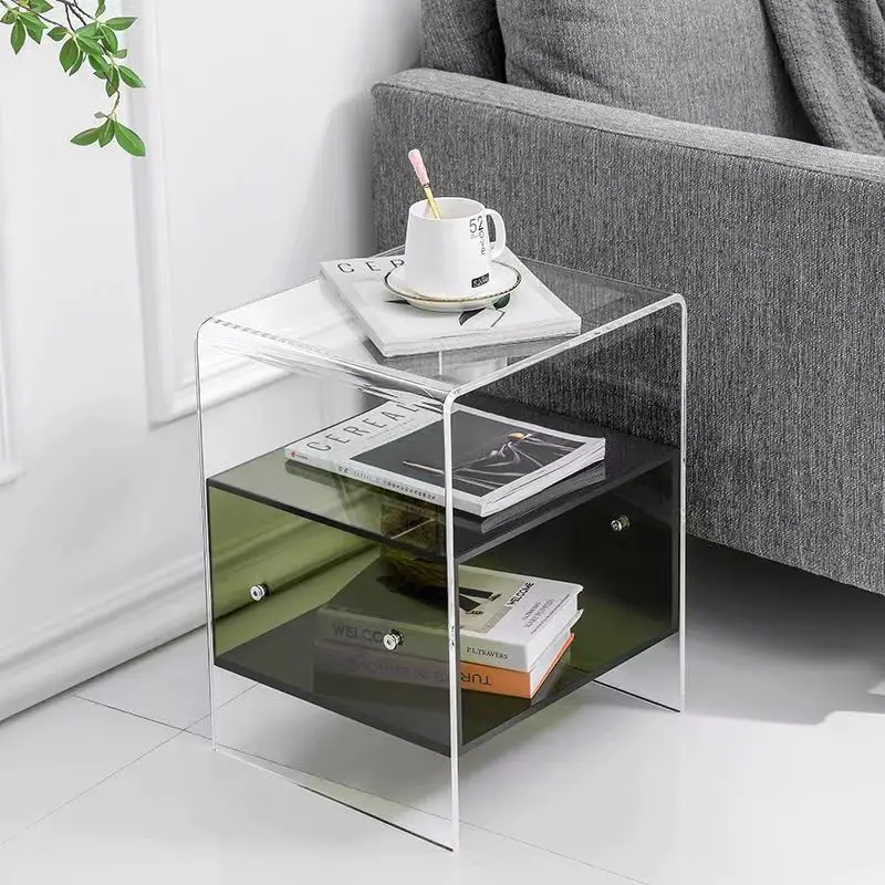 

Simple movable acrylic sofa side with several modern simple small carts, living room bookshelves, bedroom bedside tables