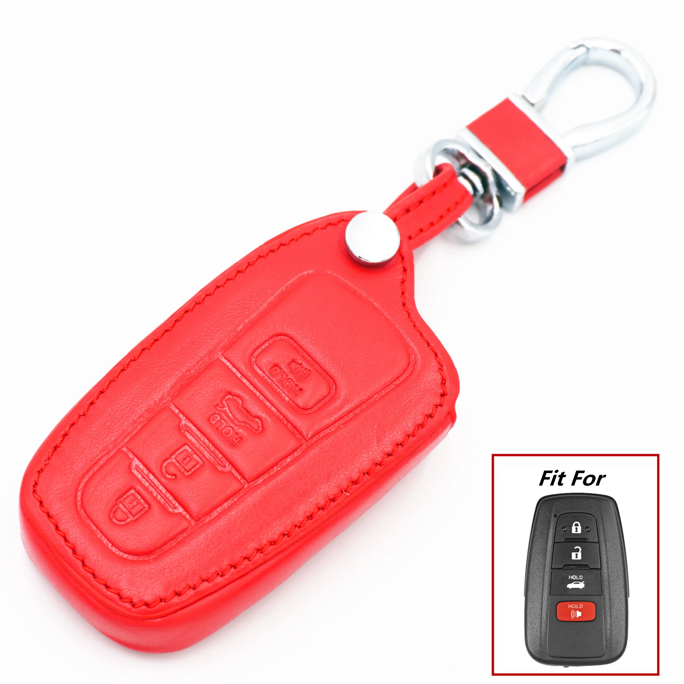 

WFMJ Red Leather 4 Buttons Remote Key Case Holder Cover Fob For 2018 Toyota Camry CHR