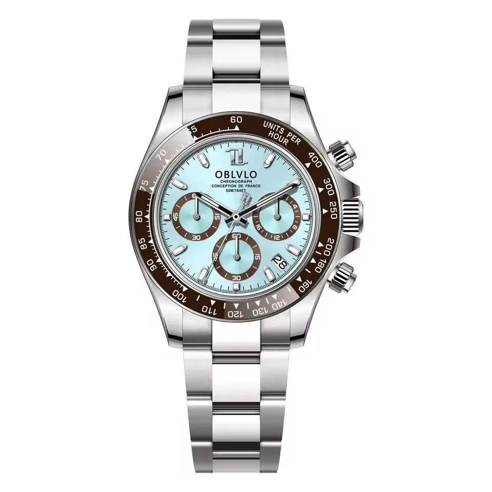 OBLVLO ساعة كرونوغراف للرجال 40 ملم ساعة يد كوارتز عتيقة 50 متر مقاومة للماء ياقوت مضيئة نوافذ ثلاثية #1