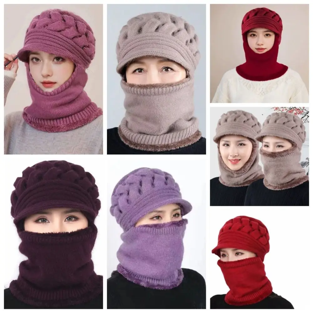 Balaclava Hat Coral Fleece Scarf And Hat Set Elastic Soft Hooded Thermal Cap Integrated Thickened Knitted Scarf Winter