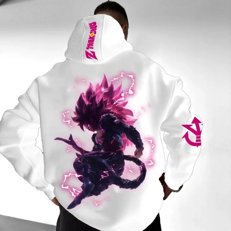 Dragon Ball Z Goku японская толстовка с капюшоном мужская черная хлопковая черная конструкция фиолетовые волосы розовая молния текст негабаритная уличная одежда в стиле аниме