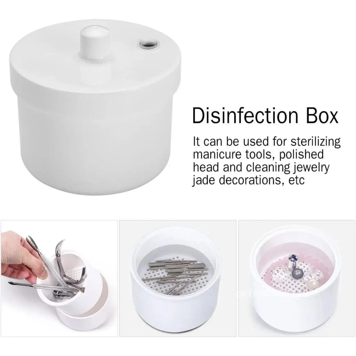 Nail Art Drill Bits Grinding Head Sterilizer Disinfection Box Nail Tool Cleaning Box Manicure Storage Case Clipper Accessories