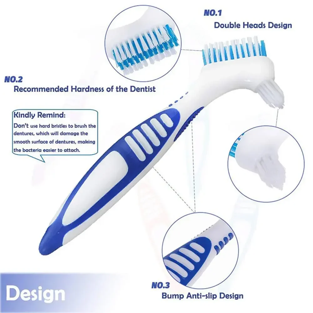 Denture Cleaning Brush Dual Heads Gum Cleaner For Men Women Multi-Layered Bristles False Teeth Brush Oral Cleaning Tools