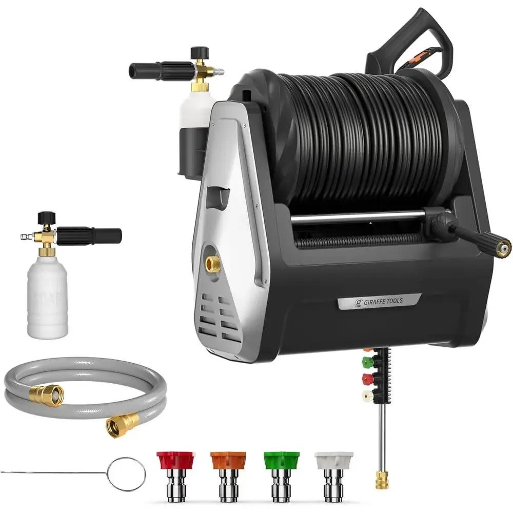 Wall Mounted Pressure Washer Essential with Upgraded 1800W Motor, 2900 PSI, 2.2 GPM Electric Power Washer, Automatic Rewind, 100