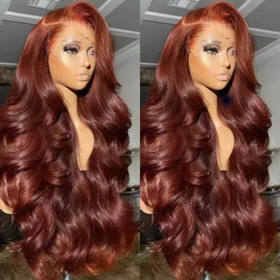

Reddish Brown Body Wave 13x4 Lace Frontal Wig for Women HD Transparent Lace Brazilian N33 Color Human Hair