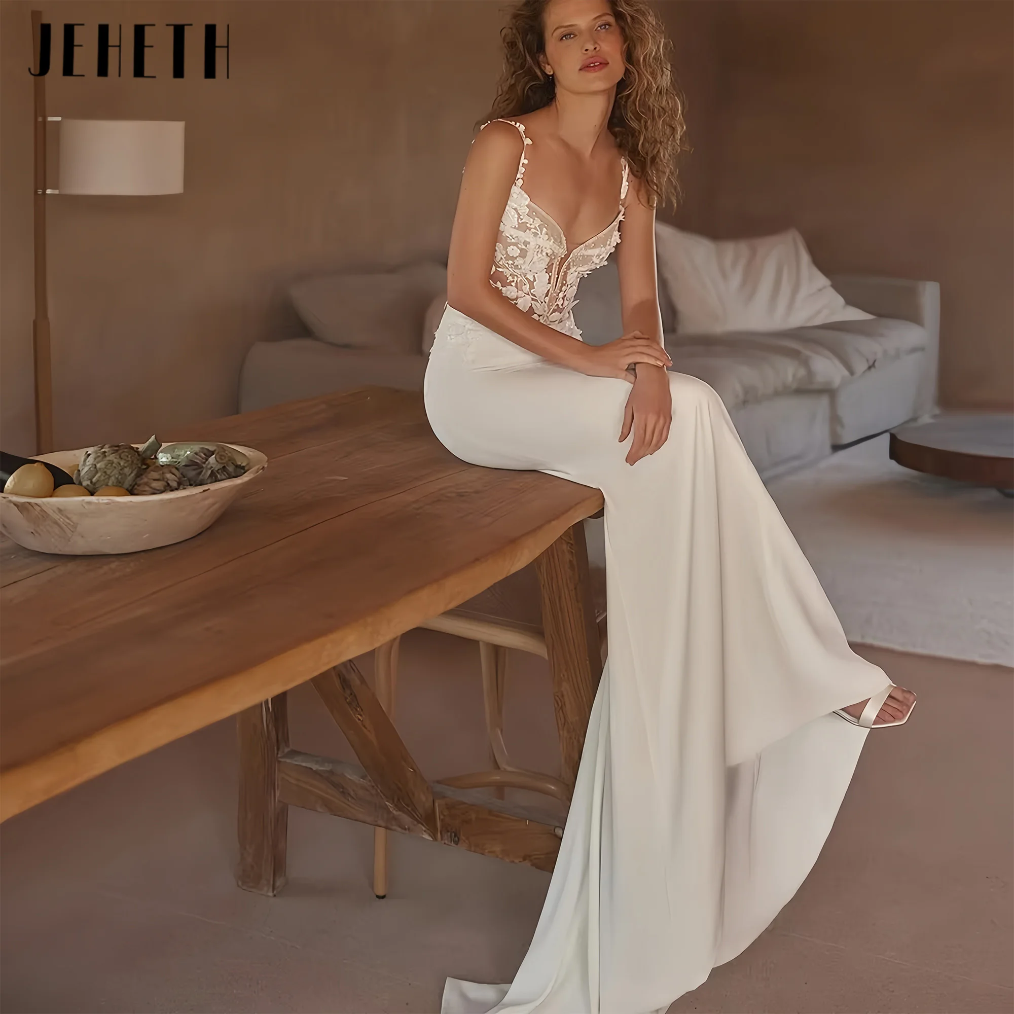 

Sexy Wedding Dresses Satin Bridal Gowns Lace Appliques Sleeveless Backless Robes For Formal Party Vestidos De Novia Customized