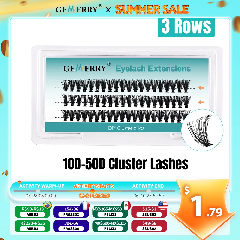 Gemerry Einzelne Cluster-Wimpern, 30D-DIY-Wimpernverlängerung, 60 Stück, Wimperncluster, vorgefertigte Volumen-Wimpern, professionelle Make-up-Tools