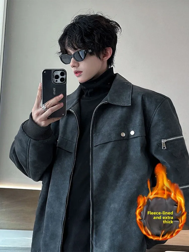 

Мужское зимнее пальто из искусственной кожи на молнии в американском стиле High Street, теплое уличное морозостойкое свободное пальто-джато