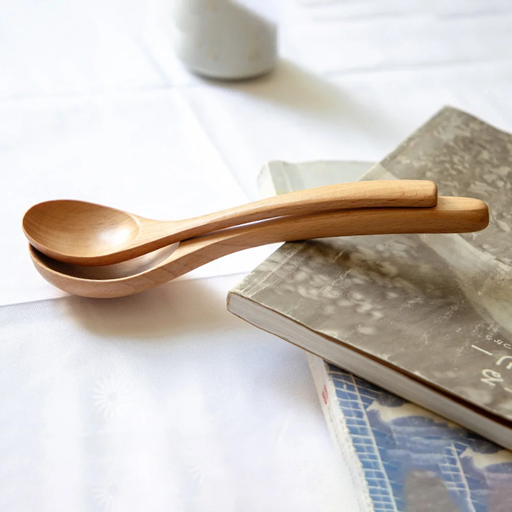 

2Pcs Wood Spoon BeechWood Kitchen Tableware Smooth Ergonomic Soup Ladle Children Rice Spoon Anti Scalding Easy Clean Wooden