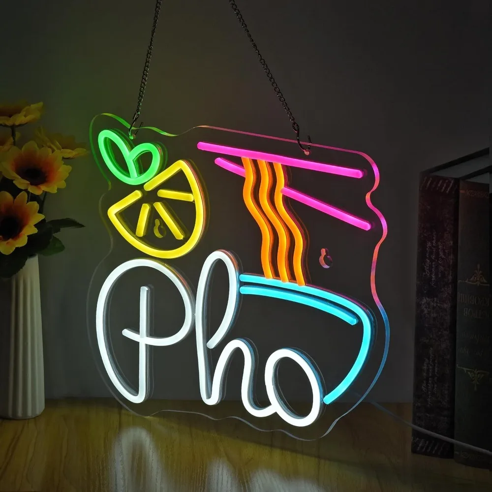 

Неоновая LED-вывеска для вьетнамских ресторанов фо и лапшичных, с питанием от USB, ультраяркая, регулируемая неоновая панель