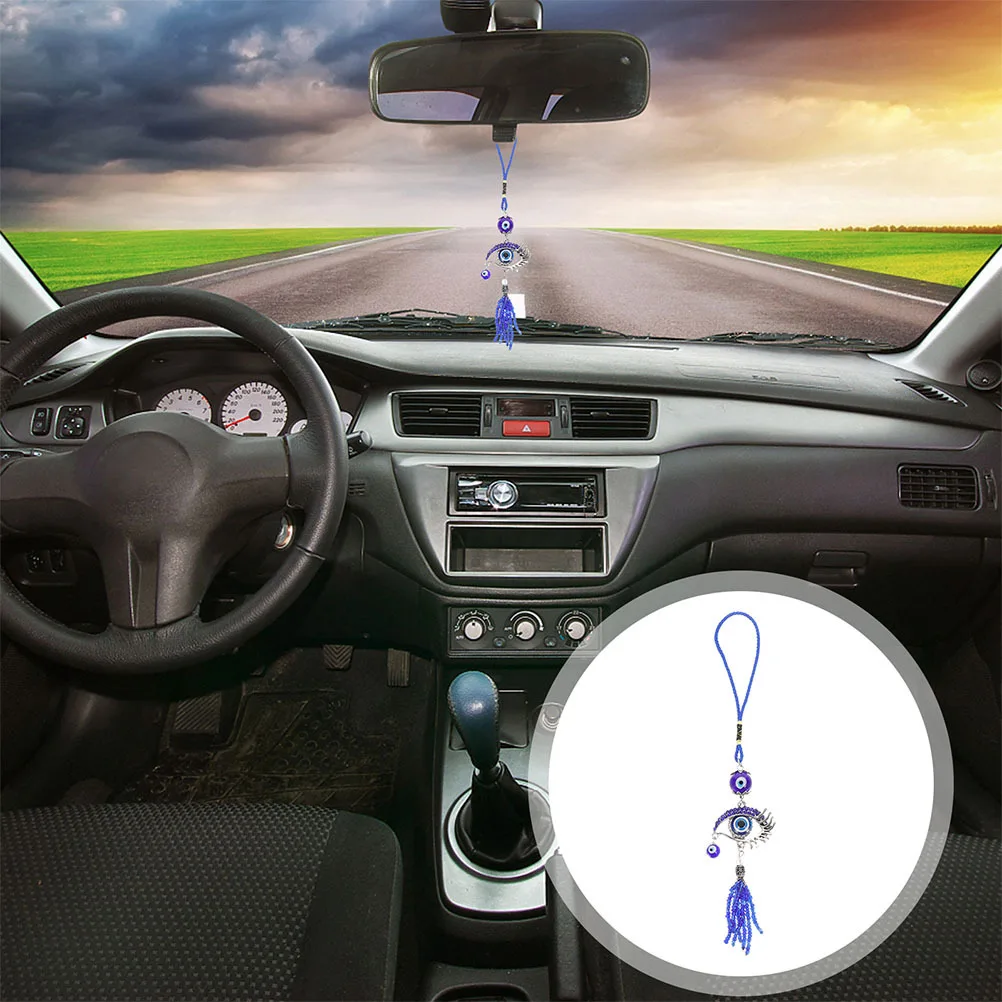 

2Pcs Blue Evil Eye Hanging Decor Zinc Alloy Glass Material Car Rear View Mirror Protection Charm Evil Eye Charms