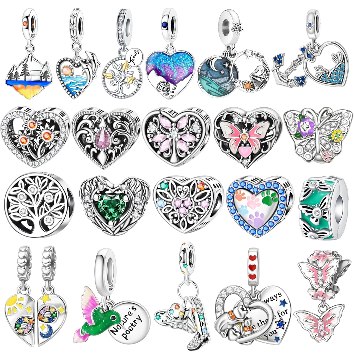 

New 925 Sterling Silver Butterfly Bird Tree Pendant Bead Decoration fit Original Women's DIY Bracelets Necklaces Jewelry Gifts