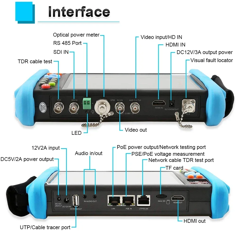 4K IPC CCTV Tester 9800plus CCTV Monitor 7 pollici IP AHD CVI TVI CVBS SDI 6 in 1 Tester per fotocamera con uscita HDMI RJ45 TDR Test del cavo