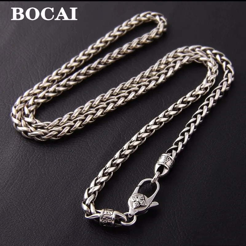 BOCAI S925 Sterling Silver Necklace for Men New Men's Fashion Weaven 5mm Weaven-Chain Solid Pure Argentum Punk Jewelry