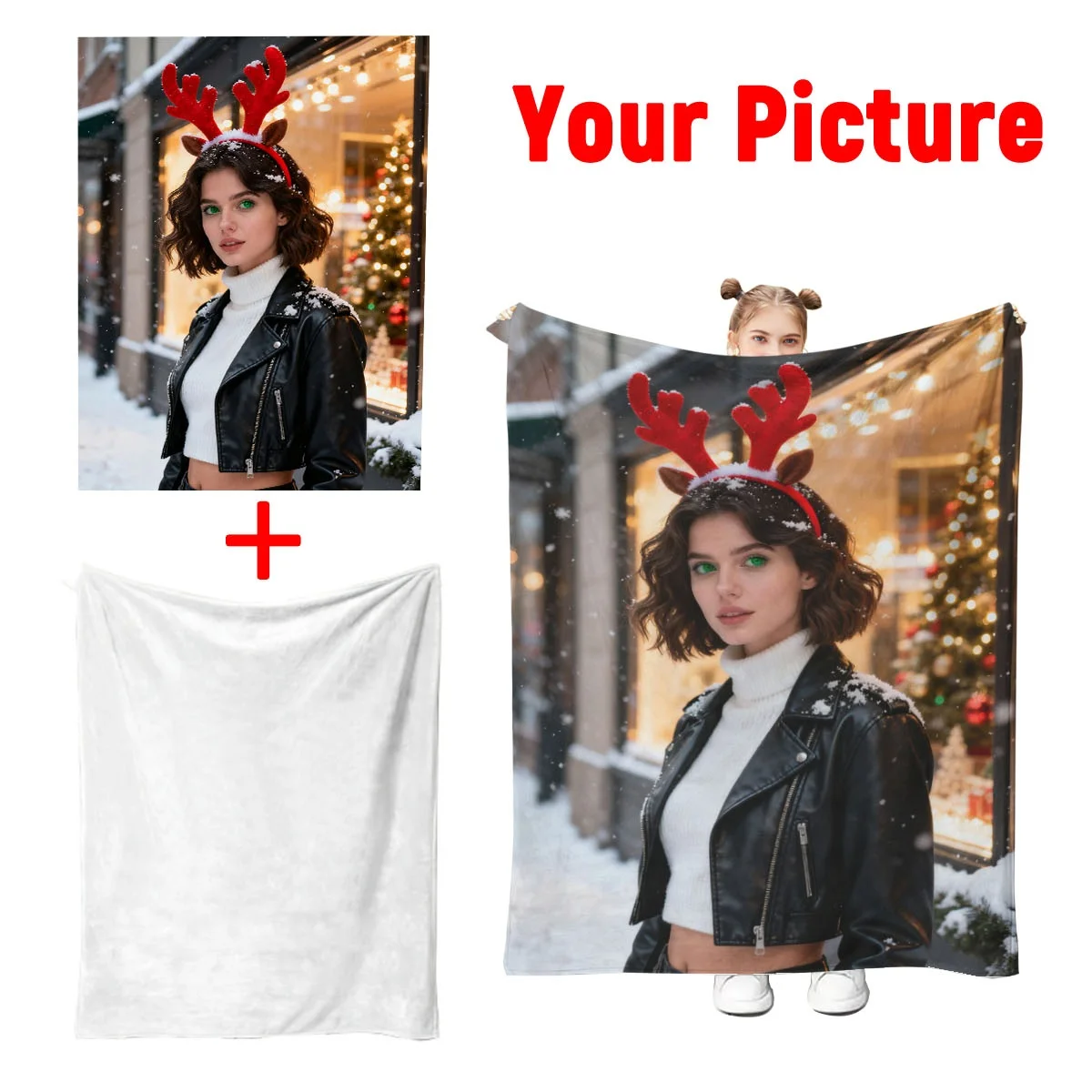 Customized Christmas Baby Christmas Outfit Photo Flannel Blanket - Printed with Cute Baby Photos + Christmas Elements, Soft, Skin-Friendly, Anti-Static, Suitable for Cribs, Parent-Child Reading Blankets, Home Blankets - High-Quality Polyester Material - Suitable as a Heart-Warming Christmas Gift for Babies
