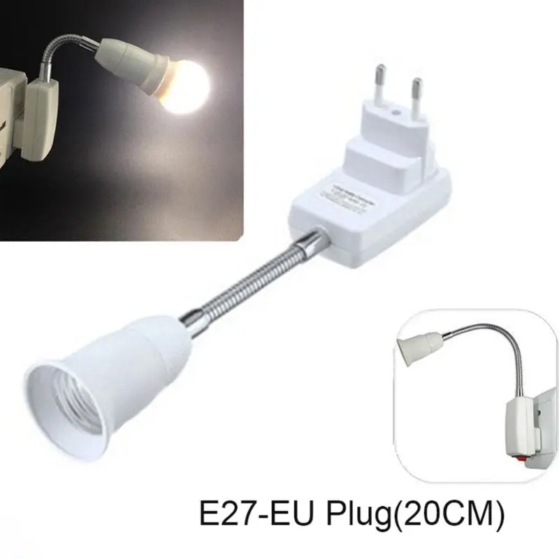 652F EU Plug Flexible Extension Lamp Bulb Holder Converter E27 Plug in Light Socket Adapter with On/Off  Easy to Use