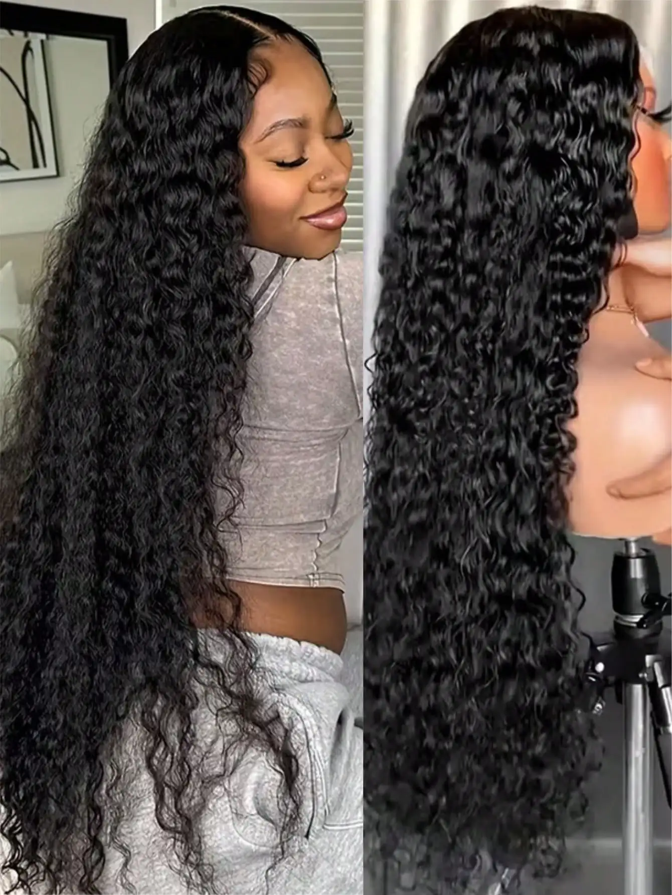 

Human Hair Hidden Strap Deep Wave Lace Frontal Wig Pre Plucked Drawstring Wig Human Hair 180 Density HD Full Lace Front 360 Wigs For Women 13x4 13x6 HD Deep Wave Human Hair Wig13x6 Wear And Go Curly Wig Human Hair
