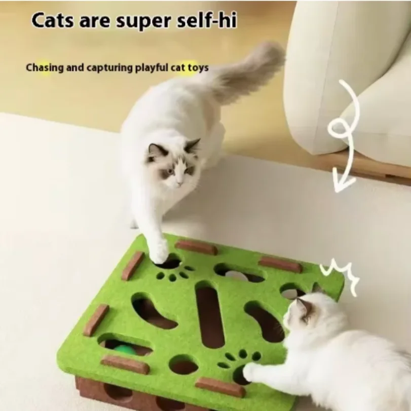 

Pet Cat Puzzle Maze Holes Toys Felt Box With Bell Ball Kitten Playing Toys Interactive Funny Cat Supplies