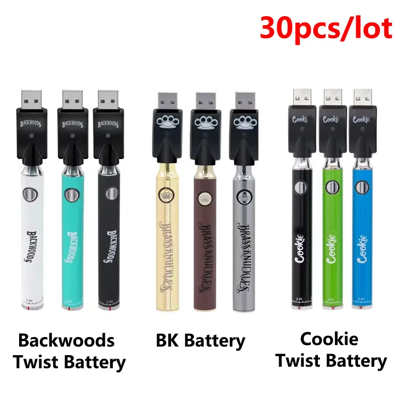 30 قطعة قلم Vape الكوكيز والخشاب الخلفية والمفاصل النحاسية التسخين المسبق البطارية 900 مللي أمبير 3.3-4.8 فولت 510 موضوع بطارية Vape السجائر الإلكترونية