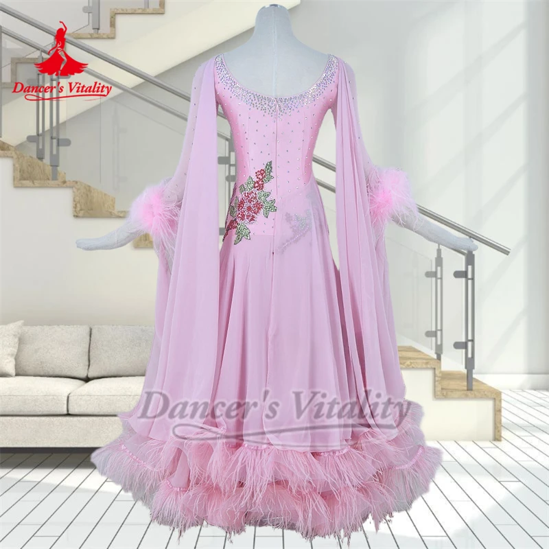 الكبار ريشة نمط الحاشية السفلية AB الأحجار قاعة الرقص فستان رقص الإناث الفالس Quickstep الملابس الفاخرة مخصص راقصة حيوية #5