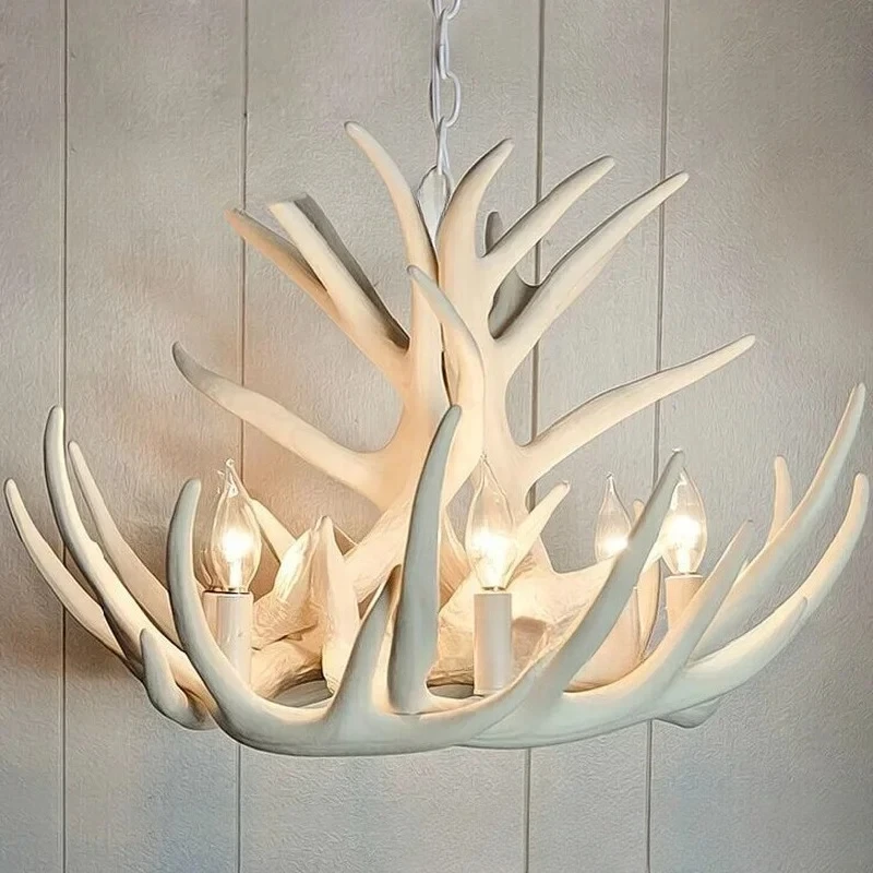 White antlers chandelier lamp light bar Nordic countryside villa European chandeliers