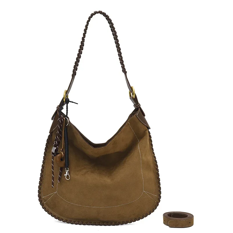 2024 Retro Frosted Suede Shoulder Bag for Women Magnetic Closure Crescent  Solid Versatile Crossbody Quality Underarm Bag