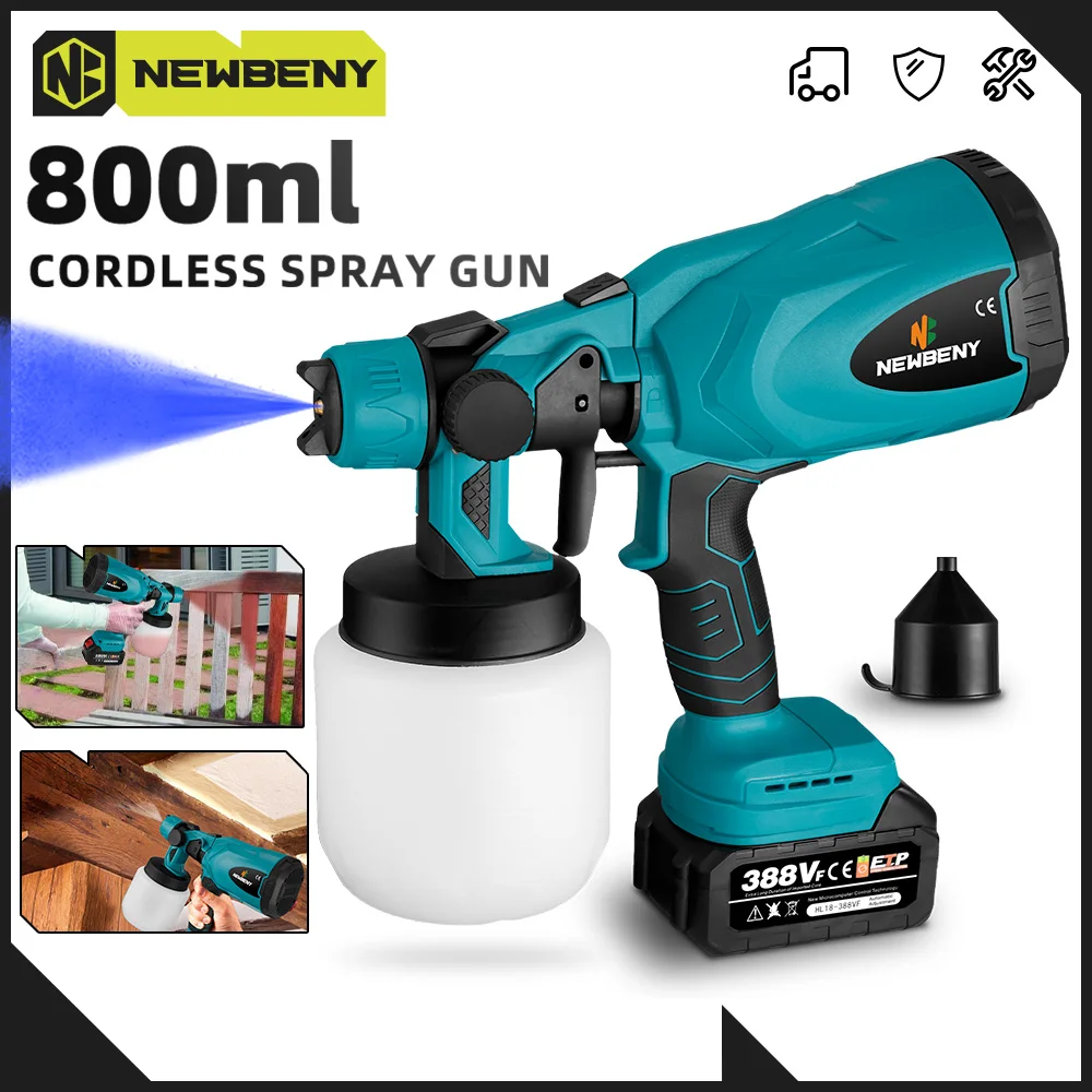 NEWBENY 42000RPM Electric Spray Gun 800ML Handheld Paint Sprayer Car Home DIY Coating Airbrush Power Tool For Makita 18V Battery