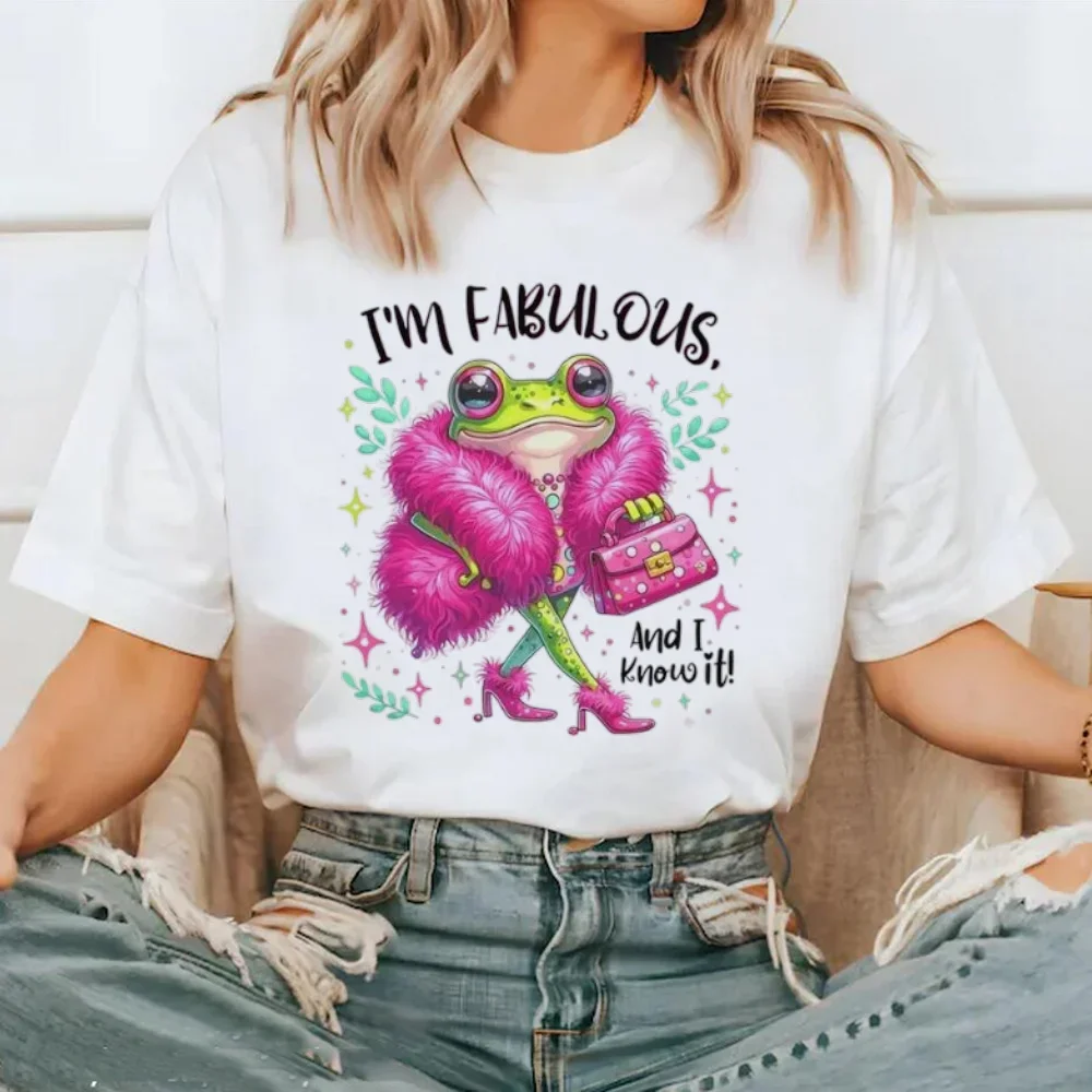 Fashionable Women's Short Sleeved 90s Cute and Funny Cartoon Frog Pattern T-Shirt 90s Clothing Cartoon Women's Top T-Shirt