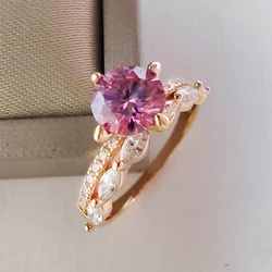 Luomansi Rose Gold Crown Ring S925 Silver 1 Carat Pink Moissanite with Certificate Jewelry Women Anniversary Party Gift