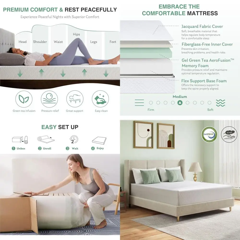 Green Tea Infused 10 Medium Firm Twin Mattress for Kids' Daybed or Single Bunk Bed - Memory Foam