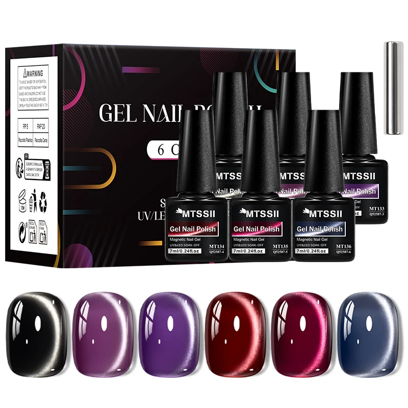 

7pc Grey Blue Magnetic Nail Gel Kit Cat's Eye Nail Art Long Lasting UV LED Salon Quality Polish for Women DIY Manicure Design