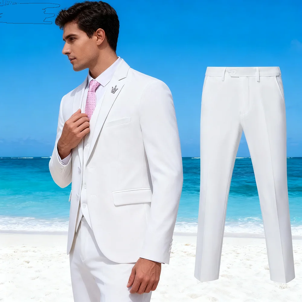 

Men's Rose Red Three-piece Business Casual Wedding Suit High-Quality Handsome European American Style for Business Party