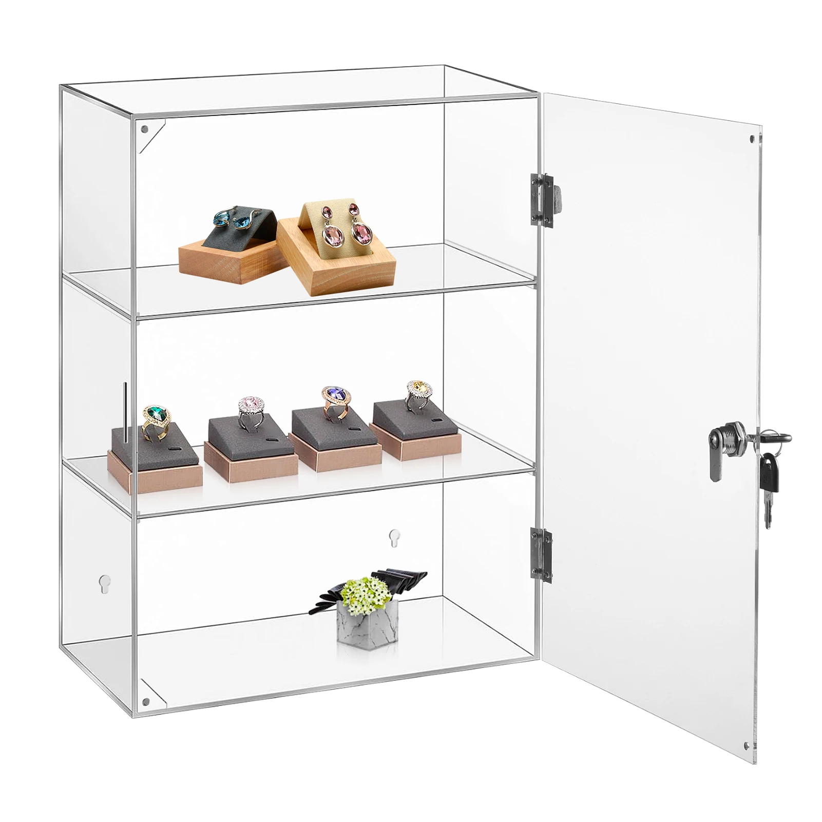 

Акриловая витрина для предметов коллекционирования Акриловая прозрачная 3-х ярусная безопасная полка для хранения Шкаф с ключом для замка, витрина для игрушек, сувениров