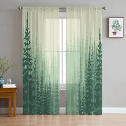 Simple Woods Green Trees Tulle Voile Curtains Bedroom Hotel Home Decor Sheer Curtains for Living Room Chiffon Printed Drapes