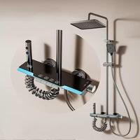 Luxury Piano Key 4 Ways Water Outlet Bathroom Shower Set LED Light Smart Temperature Display Rainlfall Shower Faucet System