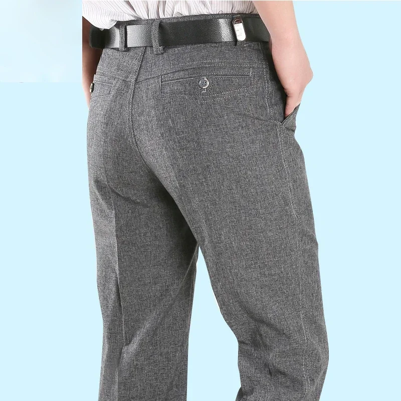 

Summer New Thin Casual Pants for Middle and Elderly Men's High Waist Straight Tube Loose Pants Business