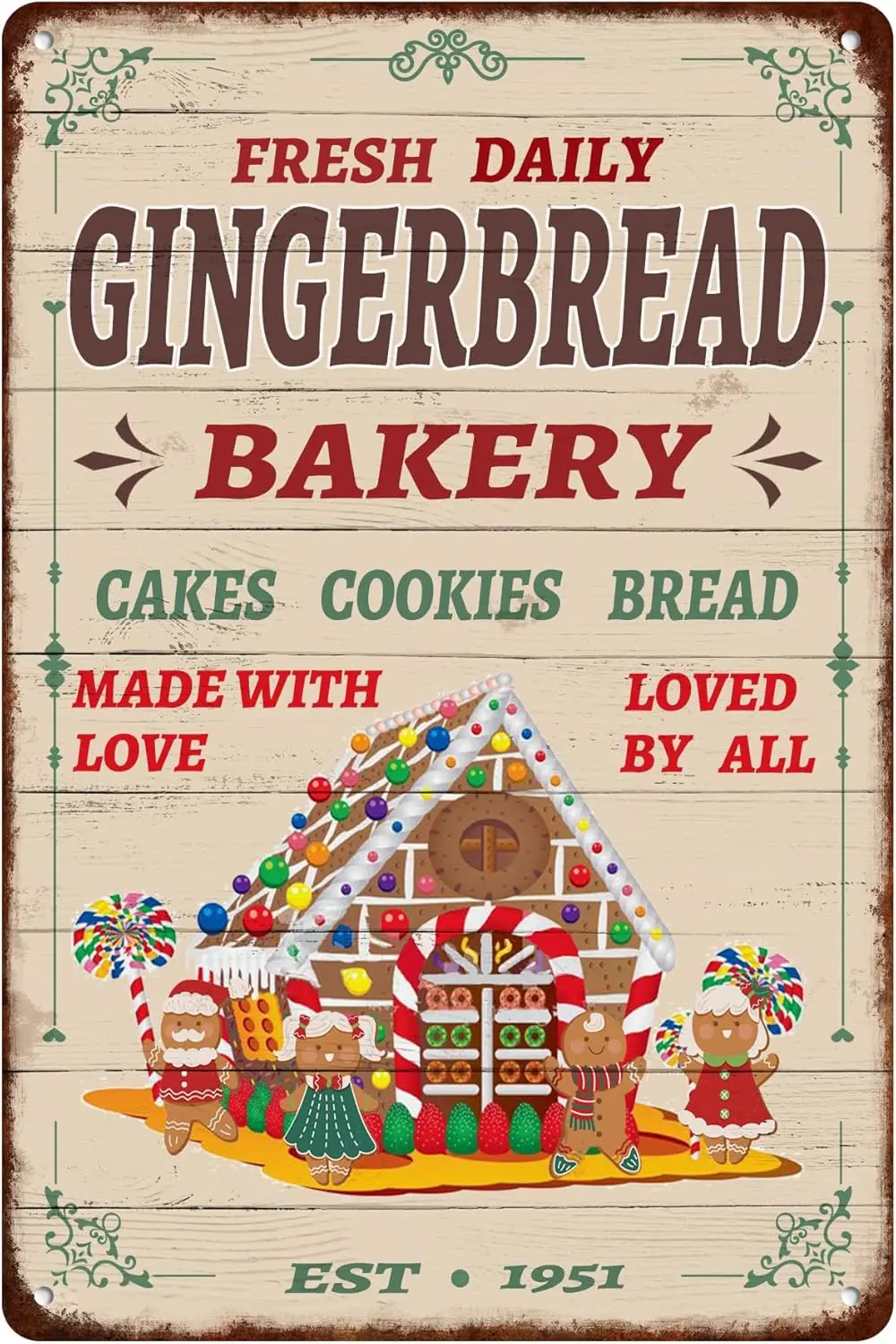 Gingerbread Bakery Vintage Nostalgic Tin Sign Gifts Between Friends Made With Love Loved By All Metal Signs Wall Decor Artistic