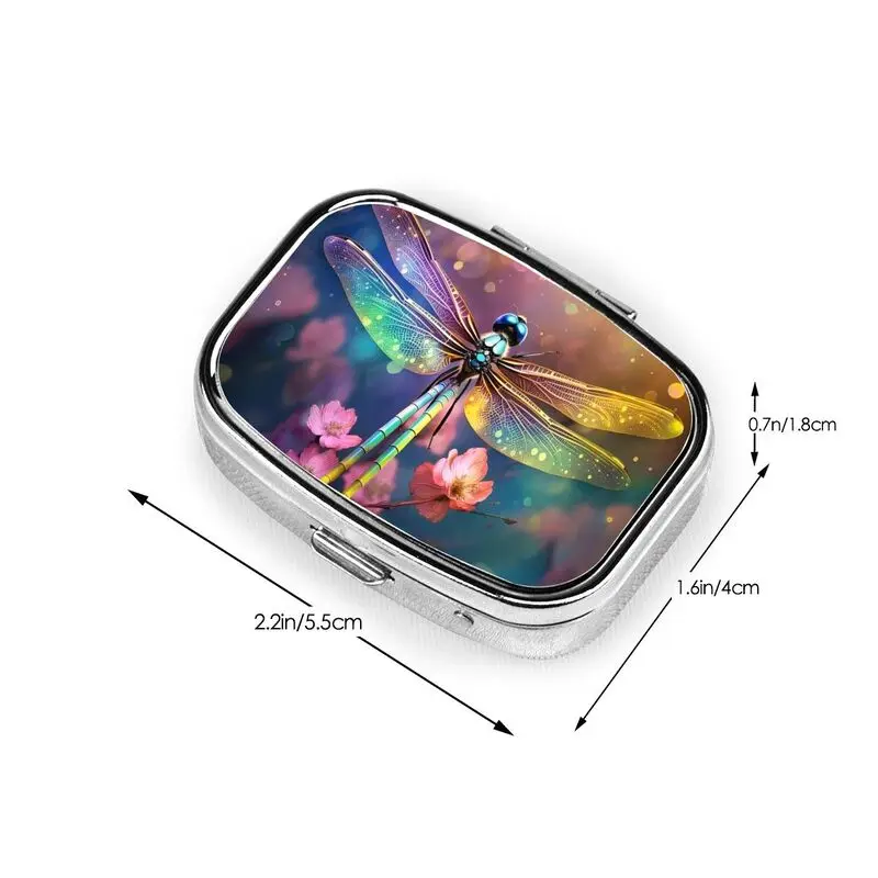 Dragonfly Vintage Flower pill box cell portable pill box pocket or purse decorated with metal medicine vitamin travel unique