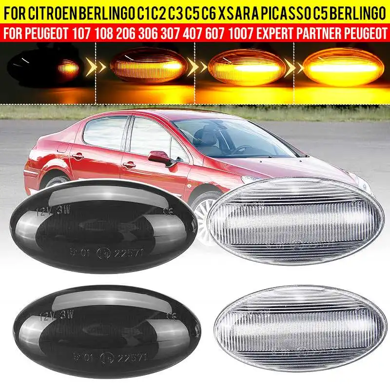 Pair LED Dynamic Side Marker Repeater Light Turn Signal Lights Lamp for Peugeot 307 206 207 407 107 for Citroen C1 C2 C3 Xsara