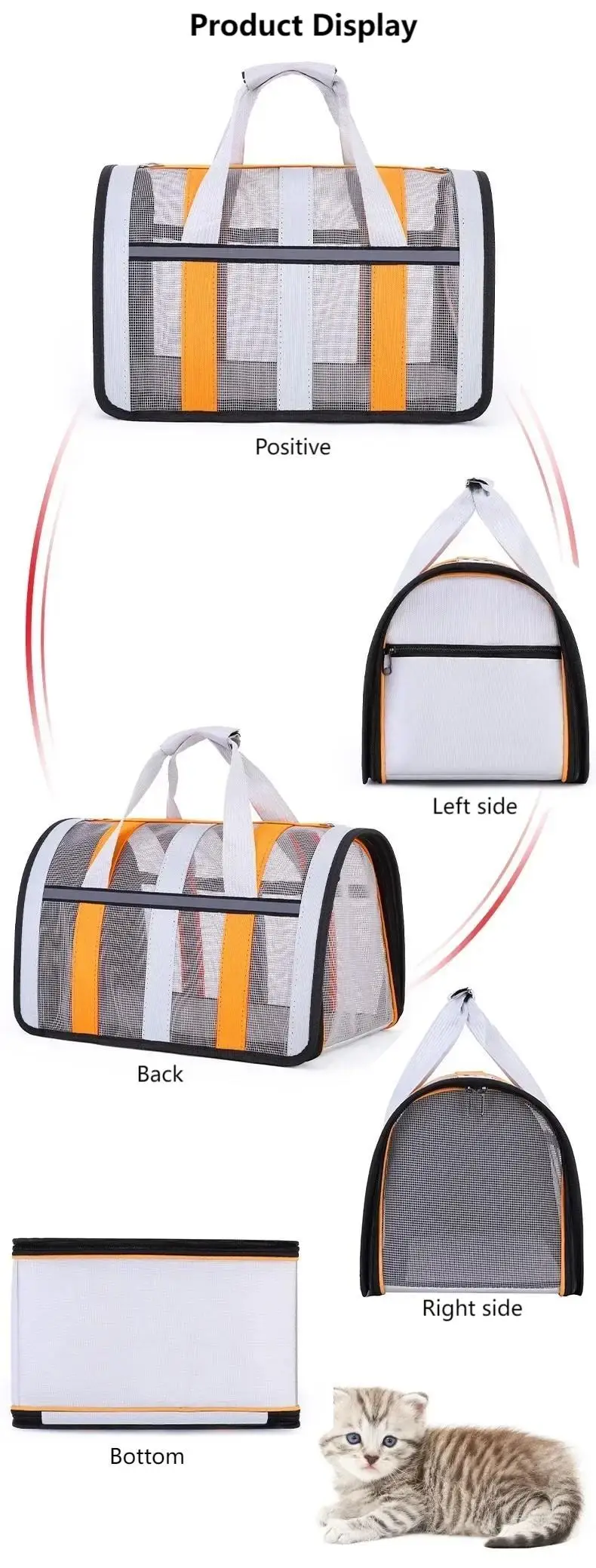 Faltbare, belüftete Haustier-Schultertasche aus Netzstoff, tragbare, atmungsaktive Handtasche für den Außenbereich, für Kätzchen, Welpen, kleine Hunde, Katzen – Detail 11